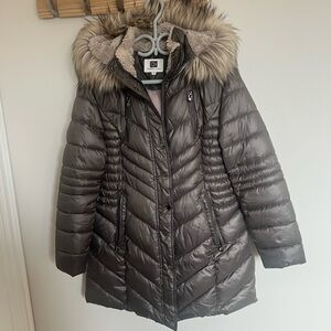 Laundry by Design Quilted Hooded Puffer Coat with Faux-Fur Trim - Gray